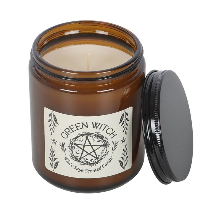 Green Witch White Sage Amber Glass Candle